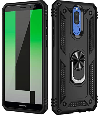 BestST Cover per Huawei Mate 10 Lite,+ Vetro Temperato, Custodia per Huawei Mate 10 Lite Cover a 360°Girevole Ring Hybrid Armor Bumper TPU Case per Huawei Mate 10 Lite Protettiva Shell,Nero