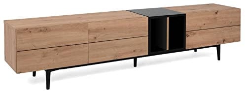 Homestyle4u 2118 TV-Board Lowboard Sideboard TV-Schrank Fernsehschrank Eiche Schwarz Holz Massiv Schubladen Industrial