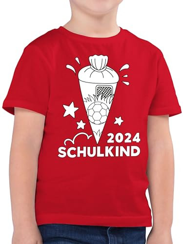Kinder T-Shirt Jungen - Einschulung Junge - Schulkind Schultüte 2024 Fußball zum ausmalen - 116 (5/6 Jahre) - Rot - t Shirt für schulanfänger grundschule Geschenk Tshirt vorschulkind-Shirt