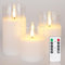 Homemory Clear Glass Flameless Candles, Pure White Wax Battery Operated Candles, LED Pillar Candles with Remote Control and Timers, D3 H4 5 6, Set of 3