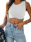 Dresswel Damen Sexy Ärmellos Crop Top Funkelnd Strass Fransen Racerback Y2K Tank Top Rundhals Strick Corset Cropped Tops mit Glitzer Quaste (Ärmellos, Weiß S)