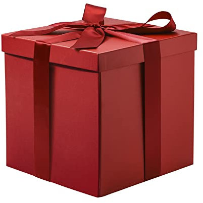RUSPEPA Medium Birthday Gift Box with Lids, Ribbon and Tissue Paper, Collapsible Gift Box - 1 Pcs, 23 x 23 x 23 cm, Red