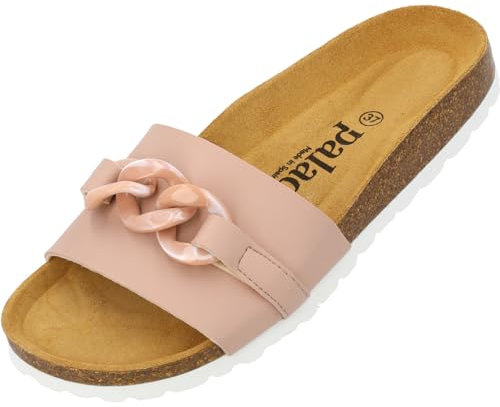 Palado Pantoletten Damen Gozo - bequeme Sandalen Made in Spain - Hausschuhe mit dämpfendem Kork-Fußbett - modische Sommerschuhe rosa UK4,5 - EU37