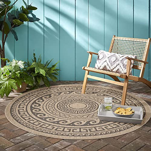 Tappeto esterno stile scandinavo rotondo, vintage, sisal-look, resistente intemperie, terrazzo balcone cucina giardino campeggio Misurare: 80 cm Rund Colore: Natura-2