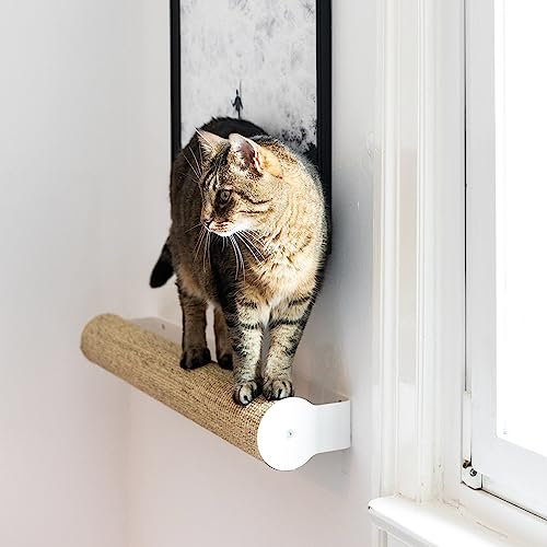 LucyBalu® CATWALK Kratzstamm für die Wand | Kletterwand Kratzmöbel | Kratzsäule aus Sisal | Wandkratzbaum | Naturkratzbaum | Sisalstamm | Weiß/Sand