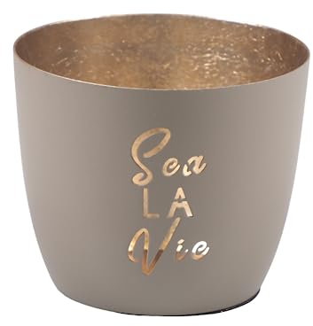 Seaside No.64 - Maritime Windlichter Baltic aus Metall mit ausgestanzten Motiven - Verschiedene Farbkombinationen für Teelichter & Stumpenkerzen in Haus und Garten (Sea LA Vie - Sand, Gold)