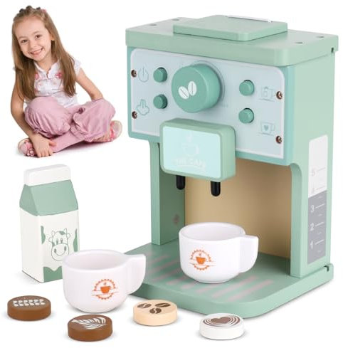 CLIUNT kaffeemaschine Kinder Holz, spielküche kaffeemaschine Holz, kaffeemaschine kinderküche, Geburtstagsgeschenk für Kinder, Kleinkinder, Mädchen und Jungen