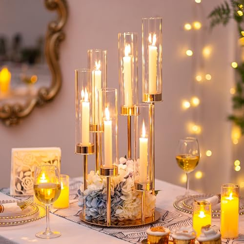 Inweder Bougeoir en Or Candélabre de Mariage: 1 Pcs Candélabre en Métal Grand Chandelier à Pie Bougeoir Cylindrique pour Centre de Table Evénement Noël ou Fête