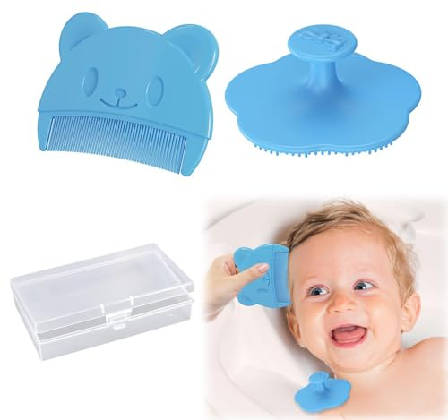 Wekuw 2 stycken babyborstar baby hårborste baby tillbehör babykam hårborste baby silikon baby badborste hjälper till med mild massage av hårbotten, lämplig för nyfödda och småbarn