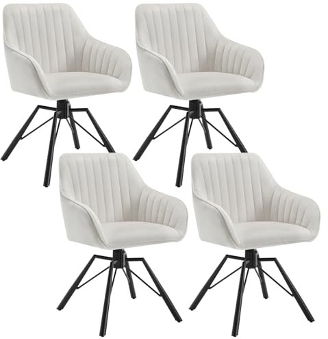 WOLTU Esszimmerstühle drehbar 4er Set, Samt Stuhl Esszimmer, Sessel Wohnzimmer, Drehstuhl, Küchenstuhl, Polsterstuhl mit Armlehnen, Loungesessel ergonomisch, Creme, EZS12cm-4
