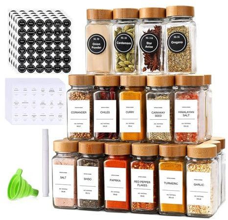 Soulnioi Küchen-Gewürzdosen-Set, 120 ml, Kreuzkümmel-Gewürzglas, Glasbehälter mit Bambusdeckel, 120 ml, für Gewürze, Süßigkeiten, Tee und Kaffeebohnen