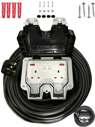 E7ECPRO4YU Outdoor Extension Lead Waterproof Heavy Duty 2 Way Outside 2G IP66 Rated Outside Garden Power Box With Switch Indicator (WITHOUT RCD PROTECTION, 25 METRES 25M)