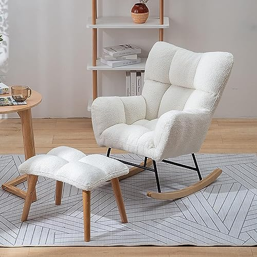 Comfort Design Schaukelstuhl – getufteter Erwachsenensessel mit Hocker, ideal für Wohnzimmer, Schlafzimmer und Lesen – gepolstert mit Stoff