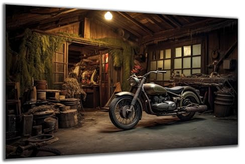 DARO Design - Wand-Bild auf 6mm HDF 40x30 cm Lost Place Motorrad Garage - Wand-Deko Bilder Geschenk