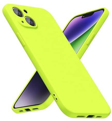 LoeoeL for iPhone 14 Phone Case Silicone, Fluorescent Neon Lime Green Bright Color Matte TPU, Minimalist Ultra Thin Slim Soft Rubber Gel Girly Cute Case for Women Men, Camera Cover Protection