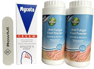 Athletes Foot Treatment, Includes Mycota Athletes Foot Cream (1x 25g) & Anti Fungal Foot Powder (2x 75g) including nail file