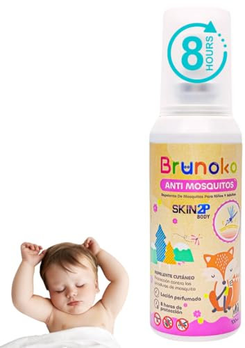 Lotion Anti-Moustiques pour Bébés et Adultes - 8 heures de protection contre les moustiques tigres, pour corps et visage (parfum floral citronné) - Brunoko & PSA Skin 2P