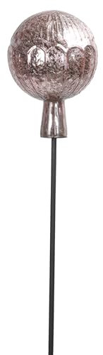dekorativer ausgefallener Gartenstecker mit geprägter Rosenkugel Glaskugel in Cracklee-Optik Silber rosa hellgrün und 2 möglichen Größen (rosa, klein)