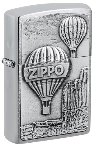 Zippo Windproof Lighter - Aerostat, Brushed Chrome, Emblem - Refillable - Reusable - Windproof Design - Gift Box - Made in USA