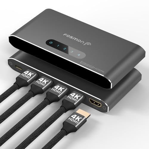 Fosmon HDMI-Splitter 1 in 4 Out (4K@60Hz) 4-Port-HDMI-Splitter für Zwei Monitore mit EDID-Downscaler für die Unterstützung zweier identischer Displays