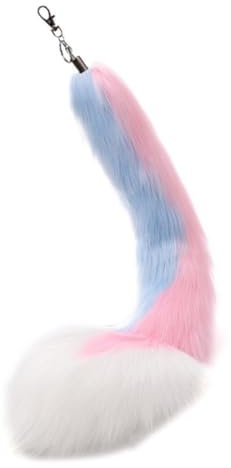 PASHFSA Einzigartiger Taschenanhänger mit Tierschwanz, Dekoration, Schlüsselanhänger, Handtaschen-Charm-Dekoration, Rosa, Blau 2