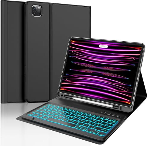 SENGBIRCH Coque Clavier pour iPad Pro 12.9 Pouces - AZERTY Français Détachable rétroéclairé Bluetooth Clavier, Étui iPad Pro 12.9'' 6/5/4/3 ème avec Fente pour Stylo, Noir