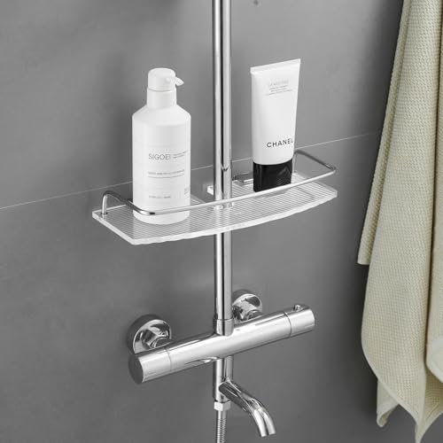 Étagère de douche pour barre de douche : support de salle de bain en acrylique pour shampooing – Panier de douche mural