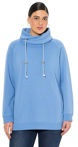 Ulla Popken Damen Sweatshirt, Weiter Stehkragen, Taschen, Raglan-Langarm, Helle Kornblume, 50-52 EU