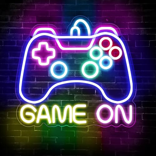 GAME ON - Targa al neon per gaming, luce al neon, luce al neon, decorazione per camera dei giochi, per adolescenti, idea regalo