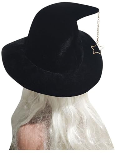 Hexenhut Damen Groß, Schwarz Halloween Hexenhut Zauberer Männer Frauen, Hut Kostüm Cosplay, Breite Krempe Spitzhut, Accessoire für Ihr Hexenkostüm, Kopfbedeckung, Karnevalshut (Black, One Size)