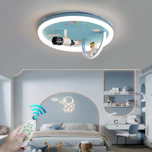 Stesulfr Deckenlampe im Astronautenstil 72W blau Kronleuchter für Kinderzimmer LED mit Fernbedienung, Dimmfunktion Beleuchtungskörper modernes Restaurant Innendekoration Deckenleuchte Wohnzimmer Junge