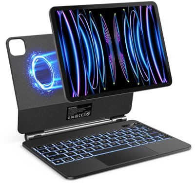 OMOTON Tastatur Hülle für iPad Air 6 11 Zoll 2024, iPad Pro 11 4/3/2/1 Gen, Air 5/4 10.9 Zoll, Magic Keyboard 7 Beleuchtung mit Trackpad, QWERTZ Bluetooth Tastatur, Schwarz