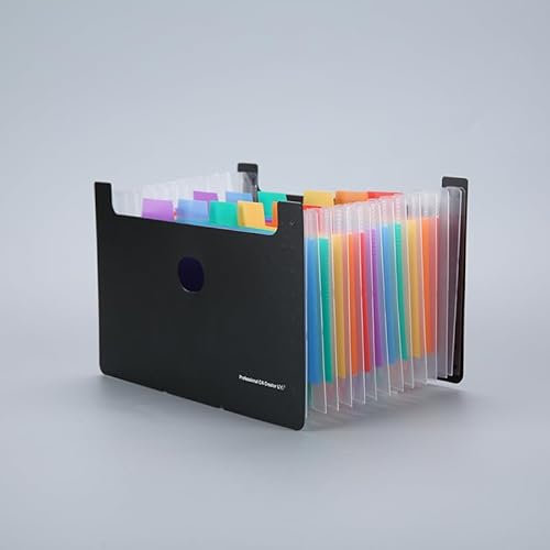 Nvzi - b Fächermappen-Organizer, A5, Orgel-Clip, mehrschichtiger Ordner, Ticketblatt, Aufbewahrungstasche, Teleskopständer für Zuhause, Büro und Reisen, Schwarz und Regenbogen