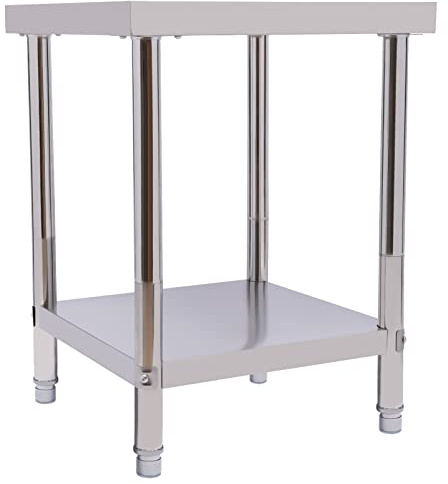 WSIKGHU Edelstahl Küche Arbeitstisch 2 Ebenen - 60 x 45 x 80 cm Küchentisch Edelstahltisch mit Höhenverstellbarer Ablage - Verstellbare Füße, 400KG Gastro Tisch Ablagetisch
