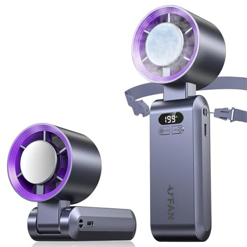 Mini Ventilador de Mano,Función de refrigeración,5000 mAh,viento fuerte y Turbo Ajustable de Velocidad (1-199),Ventilador de Cuello Pequeño Plegable USB para Camping,Viajes,Hogar,Oficina (gris)