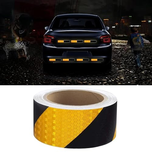 GIUSOBG Bande Reflechissante 5cmx10M Autocollante Ruban Adhésif, étanche à l'eau Réfléchissant Reflechissante Autocollante Imperméable Bande Réfléchissante pour Véhicules, Extérieur (Noir jaune)