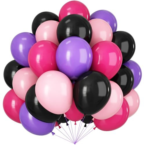 Lot de 60 ballons noirs et roses violets de 30,5 cm pour anniversaire, fête prénatale, mariage, révélation du sexe, Saint-Valentin, décoration de mariage