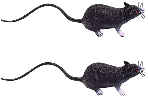 Nereds 2pcs Halloween Fake Rat Black Rat Decorations Realistic Mice for Halloween Prank Props Joke Prank Toy