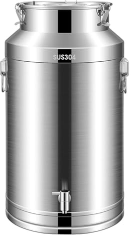 JFBLSD Bidone per Latte in Acciaio Inox 304 con Rubinetto - Robusto Contenitore per Trasporto Latte, Secchio per Vino, Olio, Acqua, Serbatoio con Coperchio Ermetico in Silicone(15L)