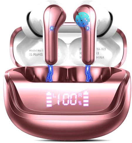 Nerunsa Cuffie Bluetooth, 2025 Auricolari Bluetooth 5.4 con 4 ENC HD Mic, Cuffie Wireless In Ear Stereo HiFi, 45 Ore Cuffiette Bluetooth con LED Display, Cancellazione Rumore