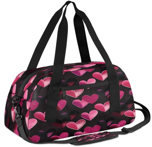 Mexpekil Sac de sport rose et noir avec cœur pour enfants, garçons, filles, adolescents, voyage, sport, sac fourre-tout, week-end, danse