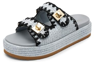 DREAM PAIRS Platform Sandals Women Raffia Espadrilles Summer Comfortable Wedge Sandals Beach Vacation Adjustable Buckle Cute Slide Sandals,Size 4,Blue,SDWS26010W