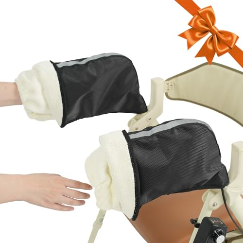 VOCIC Rollator Handschuhe OT01, 360° Windschutz, doppelte Wärme mit Fleece, regen-und schneesicher, Ideal als Zubehör für Rollator, Rollstuhl, Fahrrad, Winterhandwärmer für Damen & Herren, Tiefschwarz