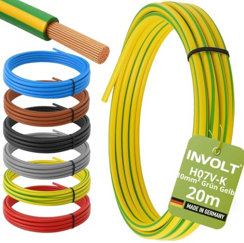 H07V-K 20 m 10 mm² Green/Yellow Flexible Wiring Cable PVC Sold by the Metre Made in Germany
