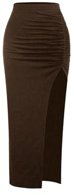 GORGLITTER Women's High Waist Bodycon Ruched Long Skirt Pencil Skirts | Sexy, High Slit, Midi Skirt, Ruched Side, Elasticated Waist, Bodycon Skirt for Party, Daily, Going Out