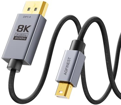 Ultra-Soft Mini DisplayPort to DisplayPort Cable, 8K@60Hz 4K@240Hz Flexible Mini DP to DP1.4 8K@60Hz 4K@240Hz HDR VRR G-SYNC Bidirectional for PC VR, Laptop, MacBook, Surface Pro, Gaming Monitor (1m)