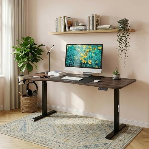 pro.tec Höhenverstellbarer Schreibtisch Stryn Computertisch 160 x 75 cm Bürotisch elektrisch verstellbare Höhe 72-117 cm Arbeitstisch L-förmig Memory-Funktion Walnussoptik