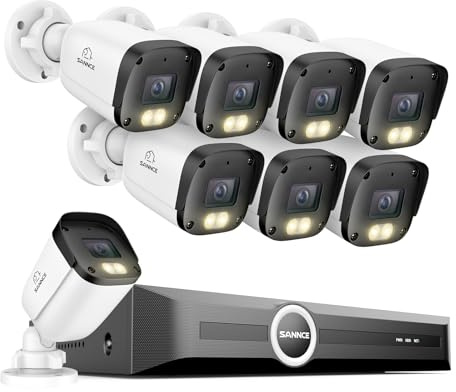 SANNCE 4K PoE CCTV Camera Systems, 8 Channel NVR & 8x Outdoor CCTV Cameras | 8MP PoE CCTV Camera Systems, AI Detection, Dual Light Night Vision, P2P Remote Access for Cameras House Security, NO HDD