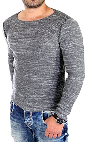 Reslad Strickpullover Herren-Pullover Rundhals Melange Look Feinstrick-Pulli RS-3125
