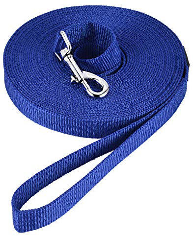 HAPPY HACHI Dog Training Lead, Long Line Nylon Leash for Small Medium Large Dogs Puppy Pets Recall Training, Obedience Tracking, Backyard (Blue, 15m/50ft)